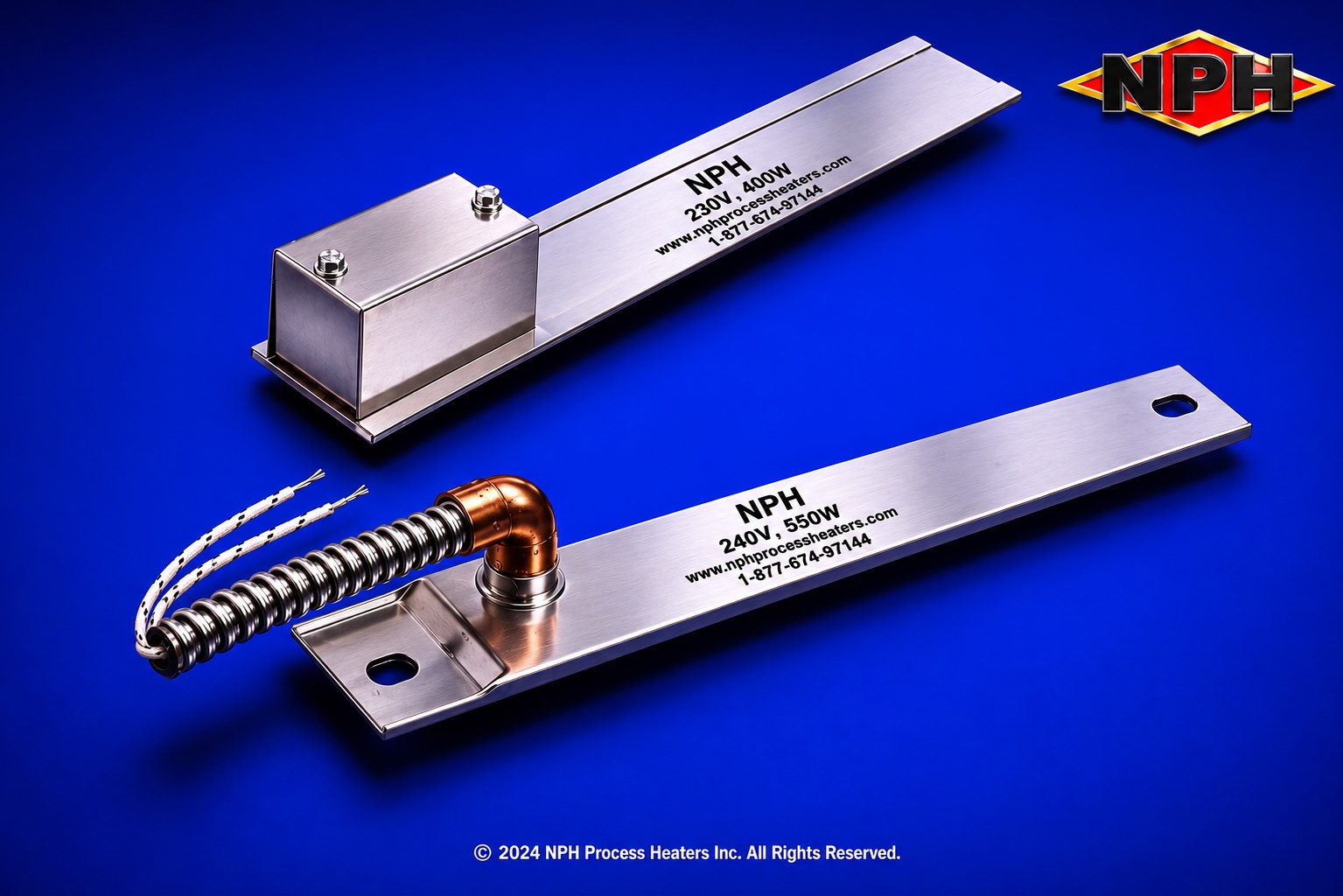 Ceramic Channel Strip Heaters With Tbox and Copper Elbow Terminations